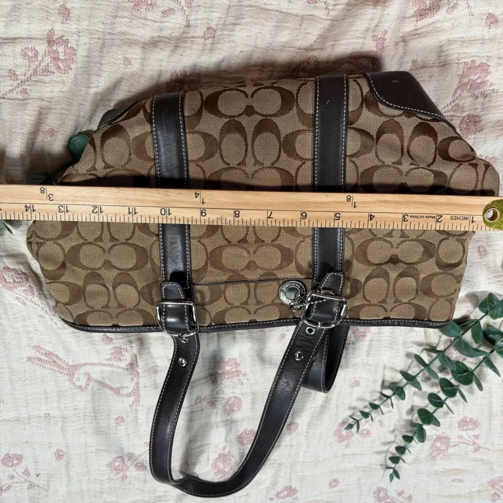 Y2K Coach Signature Jacquard Leather Trim Shoulder Bag Brown Tote C06S-6042 - Picture 7 of 7